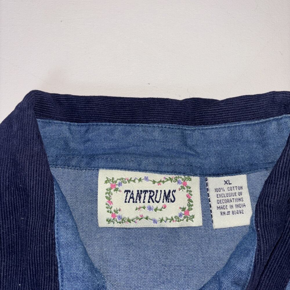Vintage Christmas Denim Shirt Tantrums Button Up Size XL Snowmen Chambray NWOT - Picture 3 of 6